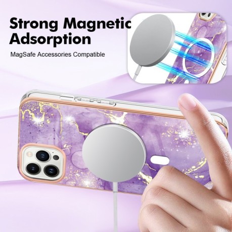 Протиударний чохол Marble Pattern Dual-side IMD Magsafe для iPhone 15 Pro - фіолетовий