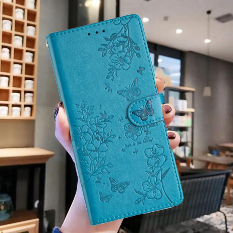 Чехол-книжка Butterflies and Flowers Leather для Redmi Note 14 4G 164.84mm - синий