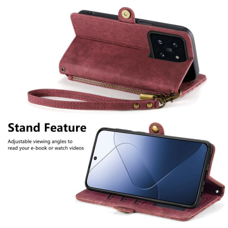 Чехол-книжка Geometric Zipper Wallet Side Buckle Leather для Xiaomi 14 5G - красный