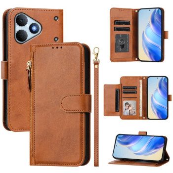 Чехол-книжка Multi-Card Slots Zipper Wallet на Realme Note 80 4G — коричневый