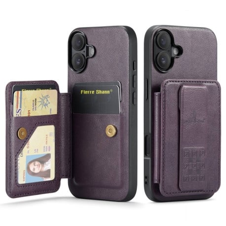 Чехол Fierre Shann Oil Wax Cow Leather Card Holder на iPhone 16 - фиолетовый