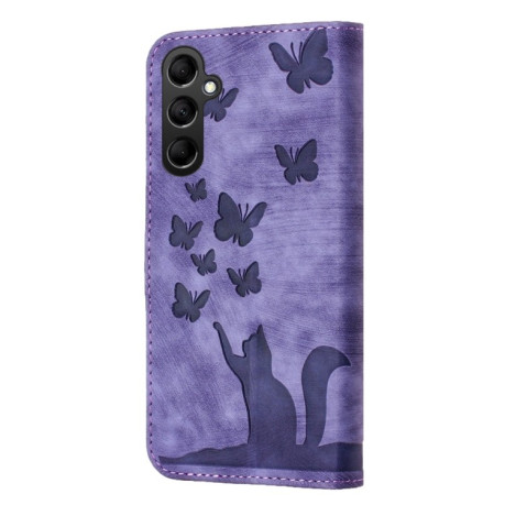 Чехол-книжка Cat Embossing Pattern на Samsung Galaxy A55 - фиолетовый