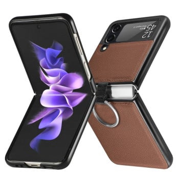Протиударний чохол Litchi Pattern Folding Samsung Galaxy Z Flip3 5G - коричневий
