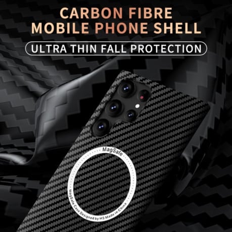 Противоударный чехол Carbon Fiber Texture (MagSafe) для Samsung Galaxy S23 5G - черно-синий