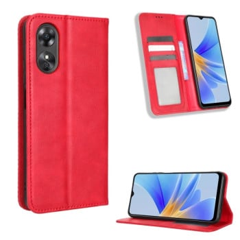 Чехол-книжка Magnetic Buckle Retro Crazy Horse Texture на OPPO A17 - красный