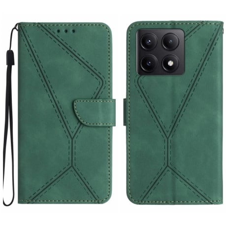 Чехол-книжка Stitching Embossed Leather для Xiaomi 14T 5G Global - зеленый