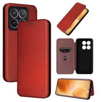 Чехол-книжка Carbon Fiber Texture на Xiaomi 14T Pro - коричневый