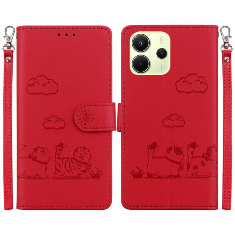 Чохол-книжка Cute Cats RFID Leather для Xiaomi Redmi Note 14 4G 164.84mm - червоний