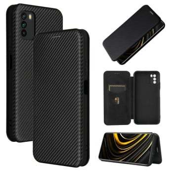 Чехол-книжка Carbon Fiber Texture на Xiaomi Poco M3 - черный