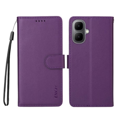 Чохол-книжка ENKAY RFID Blocking Wallet Kickstand з фактурою Litchi та магнітним хлястиком на Infinix Smart 10 4G - фіолетовий