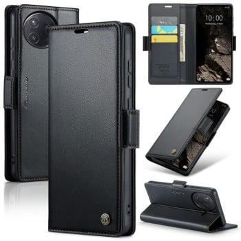 Чехол-книжка CaseMe 023 Butterfly Buckle Litchi Texture RFID Anti-theft Leather для Xiaomi Poco F7 Pro / F7 Ultra - черный