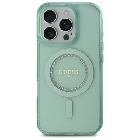 Оригинальный чехол Guess IML Rhinestones MagSafe для iPhone 16 Pro - Green