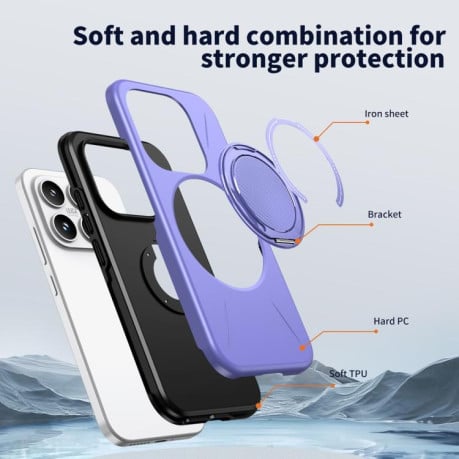 Чехол Metal Rotation Holder MagSafe TPU Hybrid PC с металлическим поворотным держателем и MagSafe для Xiaomi 17 — фиолетовый