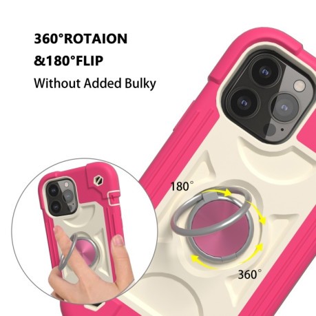Противоударный чехол Silicone with Dual-Ring Holder для iPhone 13 Pro - пурпурно-красный