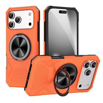 Противоударный чехол Alloy Rotating Holder MagSafe Shockproof с MagSafe и металлическим поворотным держателем на iPhone 18 Pro / 17 Pro — оранжевый