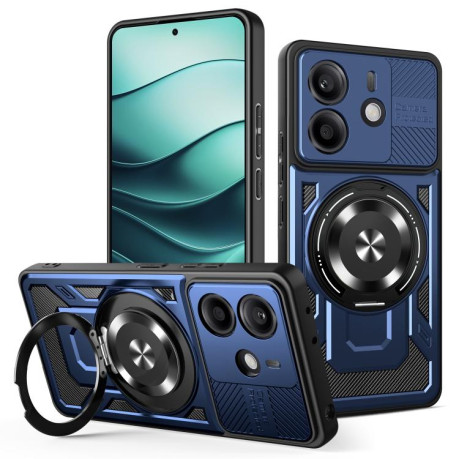 Ударозащитный чехол Transparent MagSafe Magnetic Rotating Ring Holder на Xiaomi Redmi Note 14 4G 164.84mm - синій