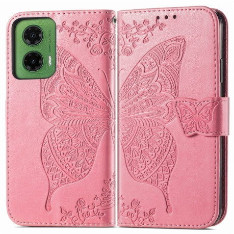Чехол-книжка Butterfly Love Flower Embossed для Motorola Moto G35 - розовый