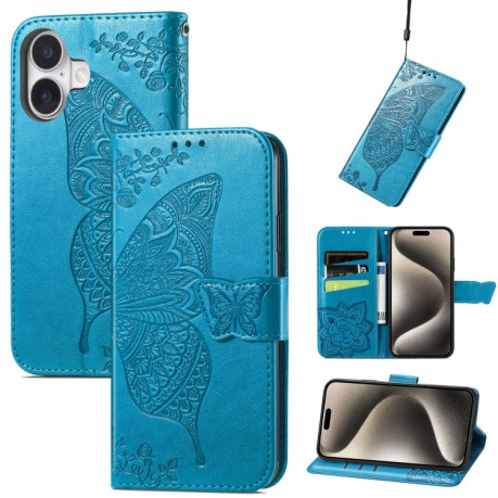 Чехол-книжка Butterfly Love Flower Embossed для iPhone 16 - синий