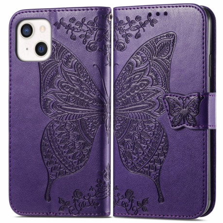 Чехол-книжка Butterfly Love Flower Embossed на iPhone 14/13 - фиолетовый
