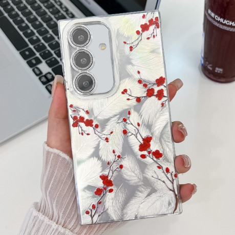 Чохол Electroplating Laser Flower Texture для Samsung Galaxy S25+ 5G - Red Plum Blossom