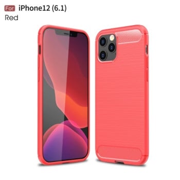 Чехол Brushed Texture Carbon Fiber на iPhone 12/12 Pro - красный