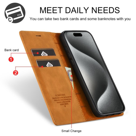Чохол-книжка LCIMEEKE Strong для iPhone 16 Pro - коричневий