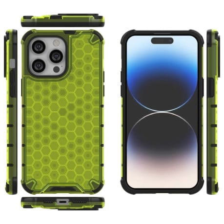 Противоударный чехол Honeycomb with Neck Lanyard для iPhone 15 Pro Max - зеленый