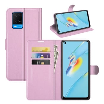 Чехол-книжка с фактурой Litchi и магнитным хлястиком на OPPO A54 4G - розовый