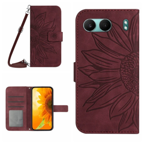 Чехол-книжка Skin Feel Sun Flower для OnePlus Nord 4 5G - винно-красный