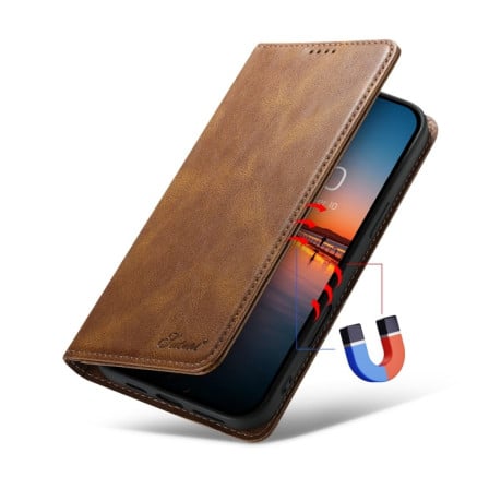 Чохол протиударний Suteni H02 Leather Wallet Stand для iPhone 16 Pro - коричневий