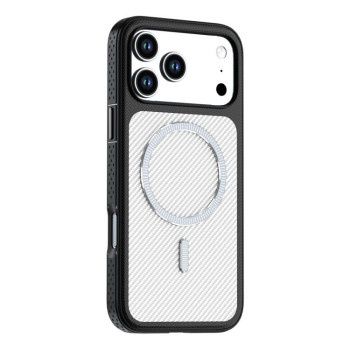 Чехол Carbon Fiber Texture Vegan Leather Magnetic с карбоновой текстурой и магнитом на iPhone 18 Pro Max — белый