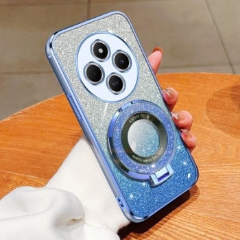 Противоударный чехол Plated Gradient Glitter Round Holder для Xiaomi Redmi 14C 4G/Poco C75/Redmi A4 5G - голубой