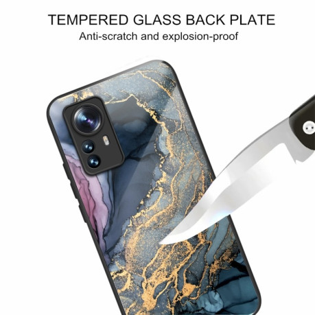 Противоударный стеклянный чехол Marble Pattern Glass на Xiaomi 12 Pro - Abstract Gold