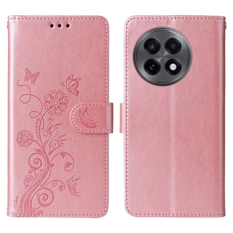 Чехол-книжка Embossed Butterfly для OnePlus 13R/Ace 5/Ace 5 Pro - розовое золото