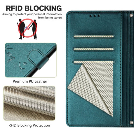 Чехол-книжка Embossing Stripe RFID для Realme GT 7 Pro 5G Global - Peacock Green