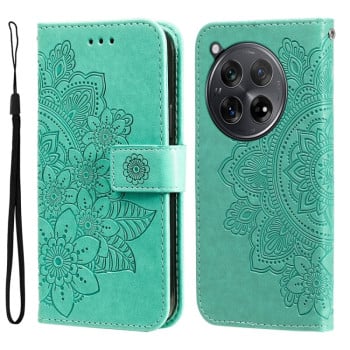 Чохол-книжка 7-petal Flowers Embossing для OnePlus 12R - зелений