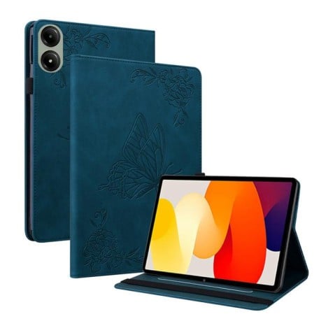 Чехол-книжка Butterfly Flower Embossed Leather на Xiaomi Redmi Pad 2 / Xiaomi Redmi Pad SE 11 2025 - синий