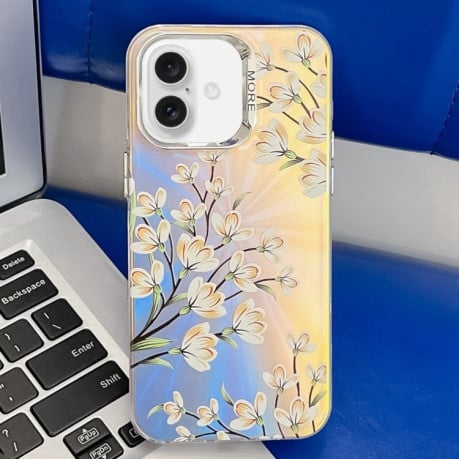 Чохол Electroplating Laser Flower Texture для iPhone 16 Plus - Pear Blossom