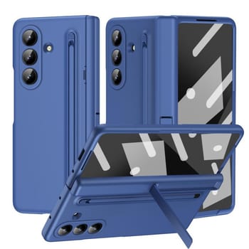 Протиударний чохол із фактурної шкіри Escase на Samsung Galaxy Fold8 Ultra 5G — синій