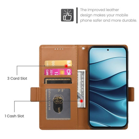 Чохол-книжка Side Buckle Magnetic Frosted Leather для Xiaomi Redmi Note 14 4G 164.84mm - коричневий