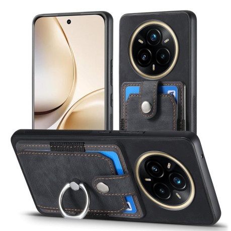 Чехол-книжка Retro Skin-feel Ring Card Wallet для Realme 13 Pro - черный