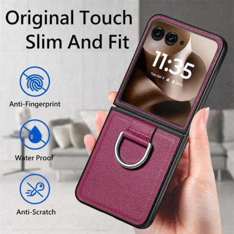 Противоударний чехол Litchi Texture на Motorola Razr 60 Ultra - фіолетовий