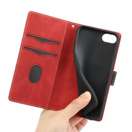 Чехол-книжка Grid Stitching Leather Phone Case with Lanyard для  для iPhone 16e - красный