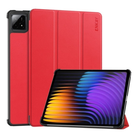Чехол ENKAY Tri-fold Custer Texture Leather Smart для Xiaomi Pad 7 / 7 Pro - красный