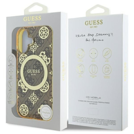 Оригинальный чехол Guess IML Peony On 4G Background MagSafe для iPhone 16  - Brown