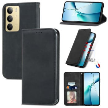 Чохол-книжка у стилі Retro м'яке покриття Skin Feel діловий дизайн на Realme C75 - чорний