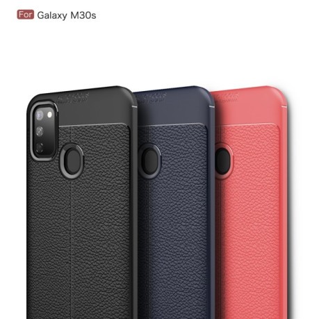 Ударозащитный чехол Litchi Texture на Samsung Galaxy M21/M30s - черный