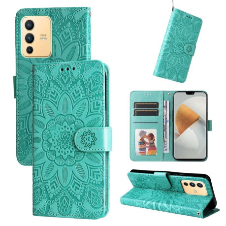 Чехол-книжка Embossed Sunflower для Vivo S12 / V23 5G - зеленый