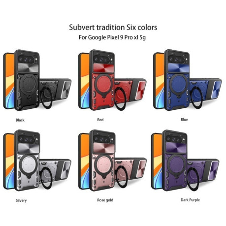 Протиударний чохол CD Texture Sliding Camshield Magnetic Holder для Google Pixel 9 Pro XL - червоний