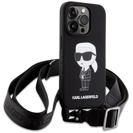 Оригінальний силіконовий чохол Karl Lagerfeld Crossbody Silicone Ikonik для iPhone 15 Pro - black(KLHCP15XSCBSKNK)